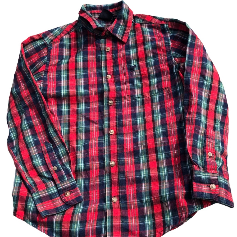 Wrangler Boys Red & Green “Christmas Plaid” Button Down Shirt